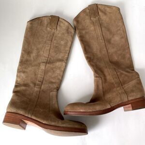 Via Spiga Tan Suede Leather Pull On Long Boots $280 sz 10 Boho Festival Western
